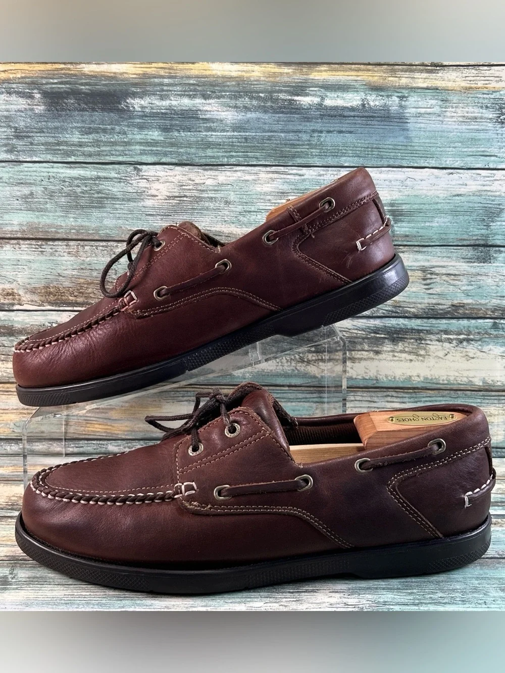 DUXBAK Decked Boat Shoe 10.5 Vintage Moc Toe Loafers Casual Shoes Brown Leather